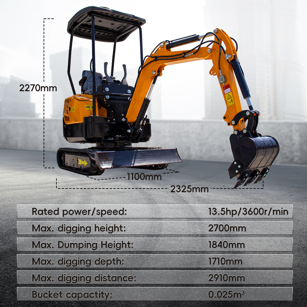 MMS MS13 1.3-Ton Mini Excavator – 13.5 HP Gas with Thumb Clip