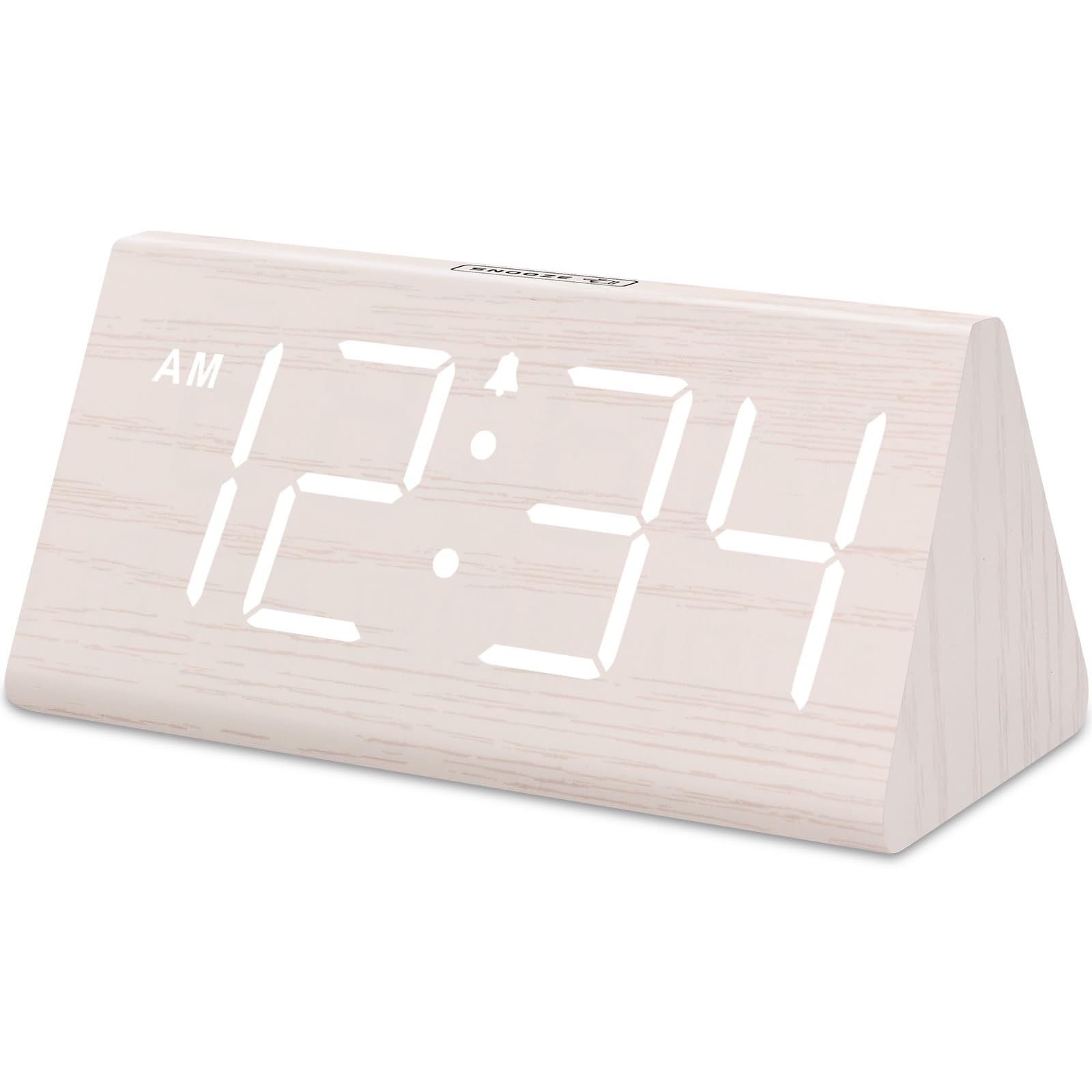 Wooden Digital Alarm Clock with Large Numbers, USB Port & Dimmer for Bedroom