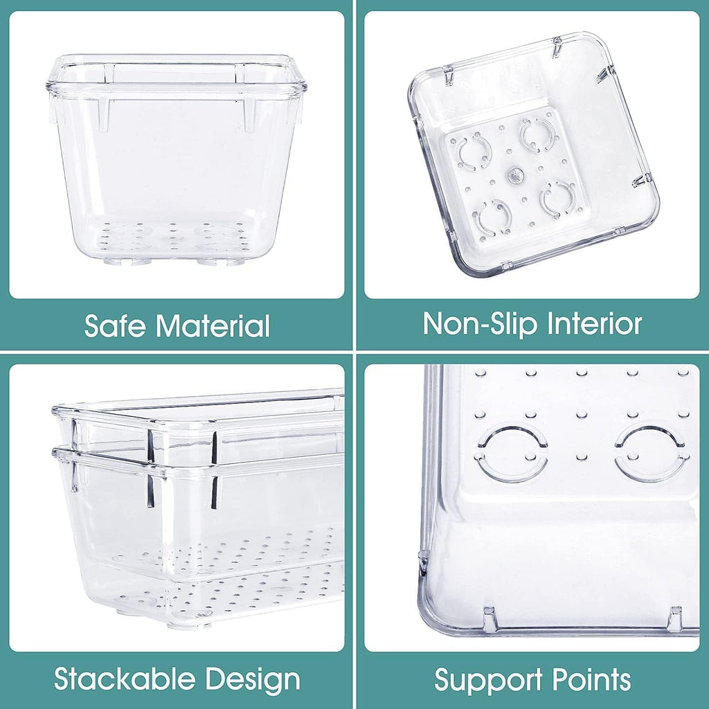 25PCS Clear Drawer Organizer Set, 4 Sizes Storage Bins for Makeup, Kitchen & Office