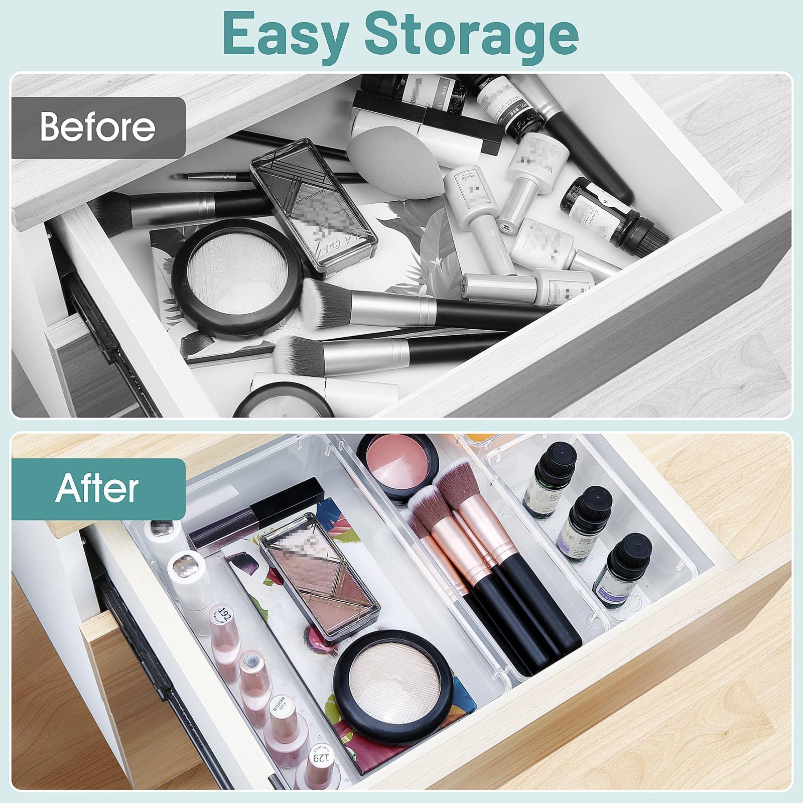 25PCS Clear Drawer Organizer Set, 4 Sizes Storage Bins for Makeup, Kitchen & Office