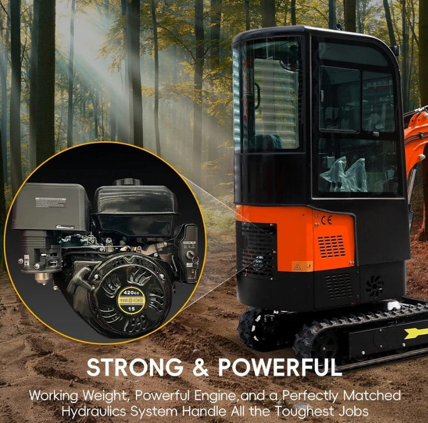 MMS 1-Ton Mini Excavator with Closed Cab – 13.5 HP Gas