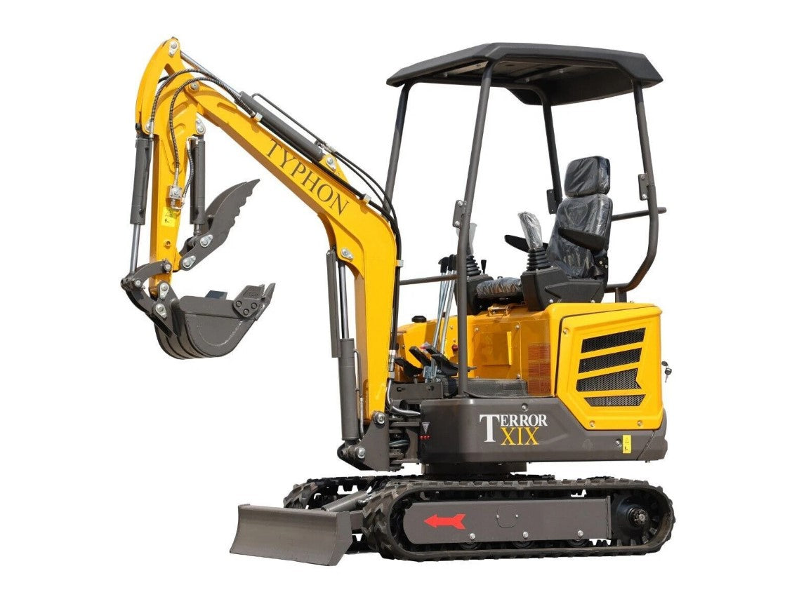 Typhon Terror XIX 2-ton mini excavator with Kubota D902 diesel engine and thumb clip