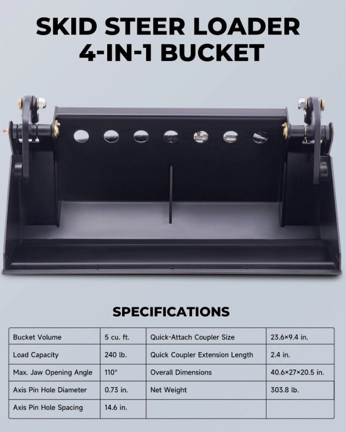 Creworks 41" 4-in-1 Combo Bucket – Mini Skid Steer Attachment