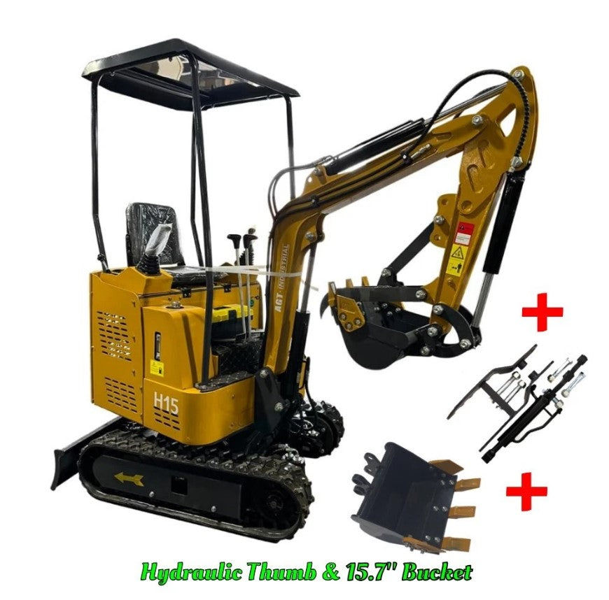 AGT H15 1.5-Ton Mini Excavator – 13.5 HP RATO, Pilot Controls